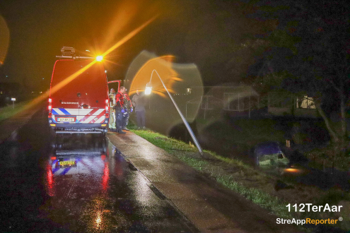 Auto raakt van weg en beland in sloot